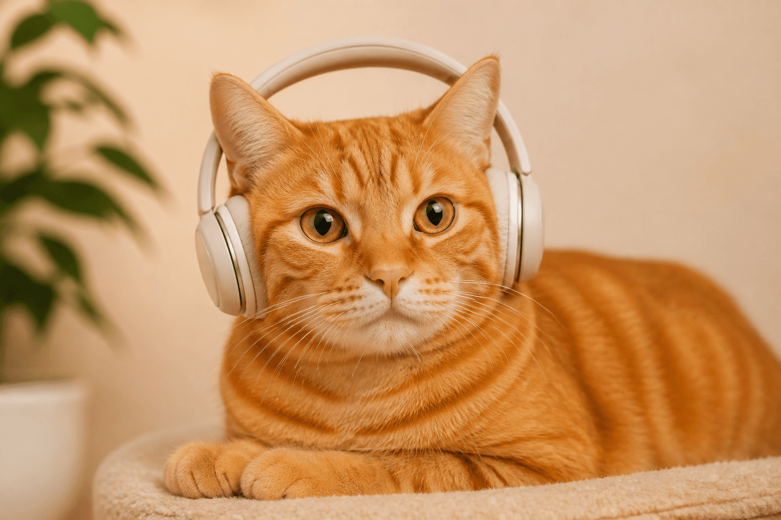 Cat wearing headphones